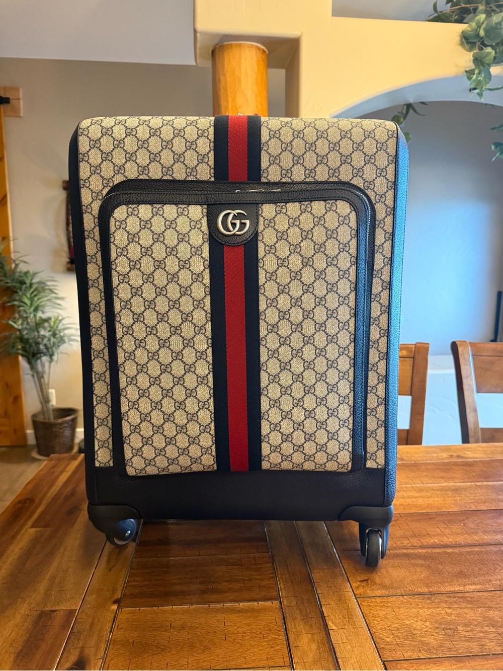 GG Supreme Monogram Web Medium Savoy Trolley Beige Blue -Authentic